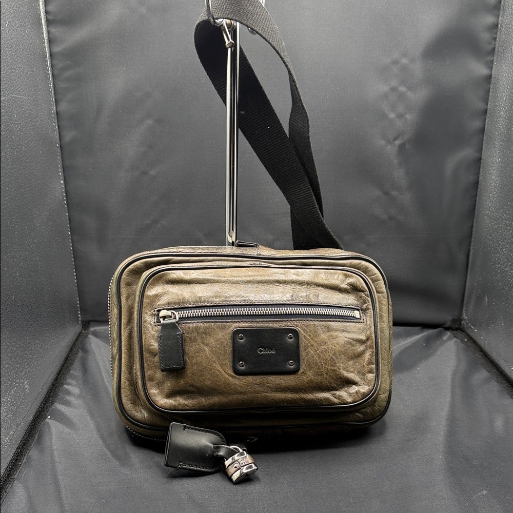 Chloe vintage distressed olive green & black Leather Crossbody Bag